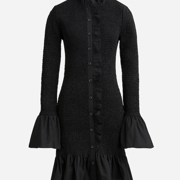 J. Crew Dresses & Skirts - J. Crew Black Smocked Ruffle-Trim Long Sleeve Midi Dress